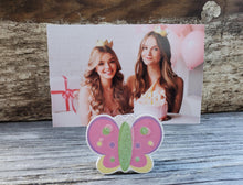 Load image into Gallery viewer, Playful Butterfly Photo Place Card Holder Baby Shower Party Favors
