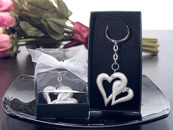 Double Heart Keychain Pearl White wedding favors