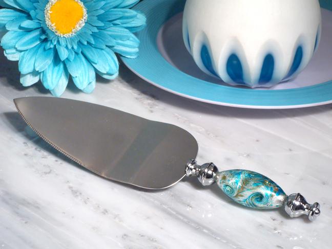 Stunning Murano art silver and teal cake server