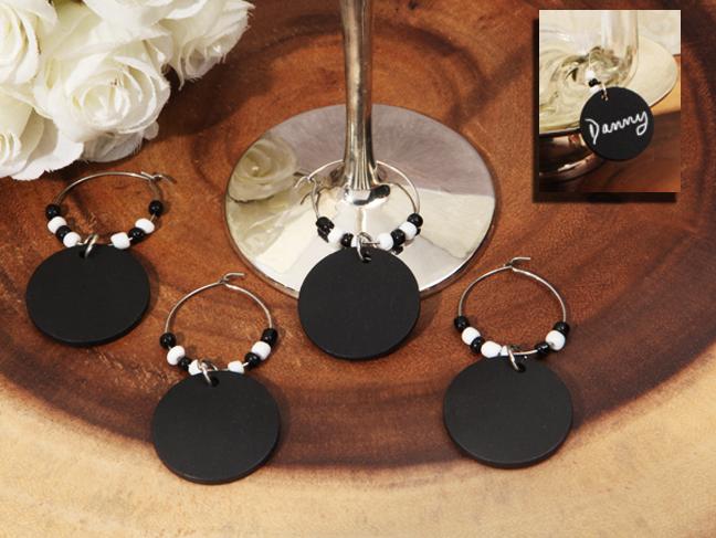 Set of 4 Chalkboard wine charms Wedding Bridal Shower Party Favors Decor